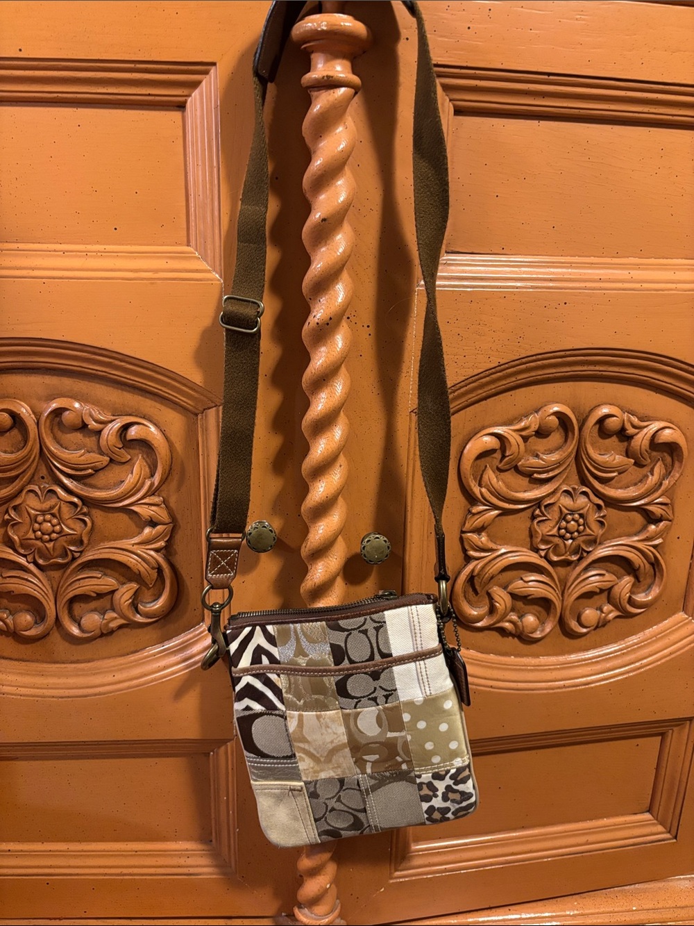 Coach Patchwork Crossbody Bag in Brown and Cream